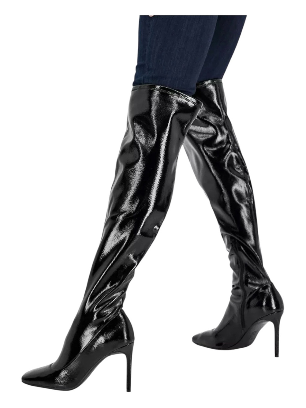 INC International Concepts Black Patent Over-the-Knee Stiletto Keenan Boots Sz 9